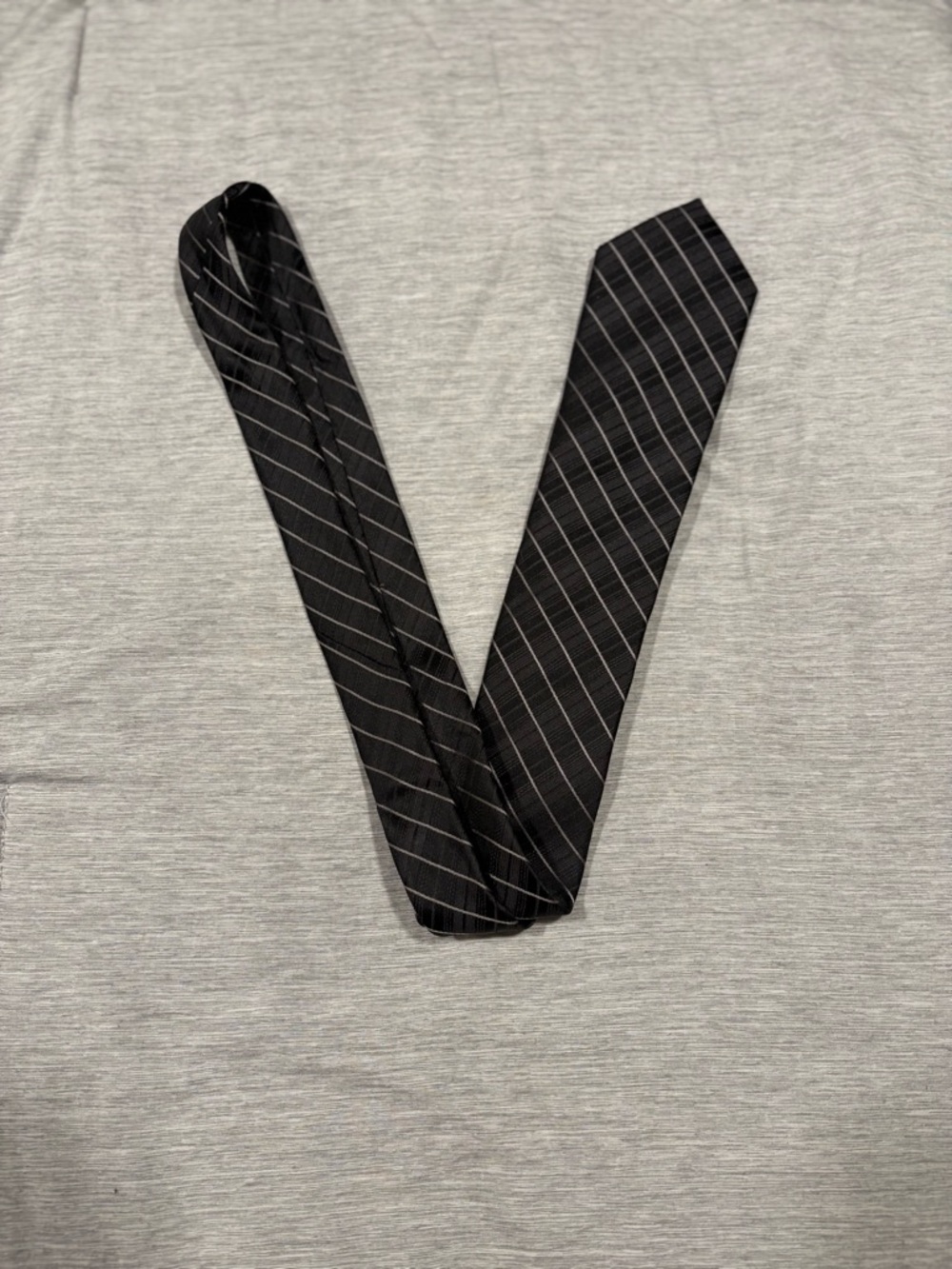 Black Brown 1826 Black Tie with Thin Silver Pinstripes